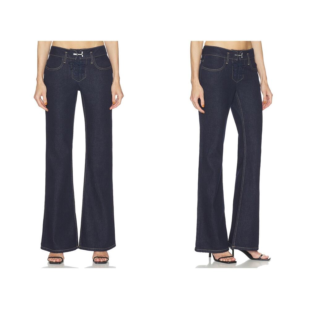 Haelo Retro Flare Jeans Low Rise Denim Contrast Stitch Y2k 70s Boho Street 24
